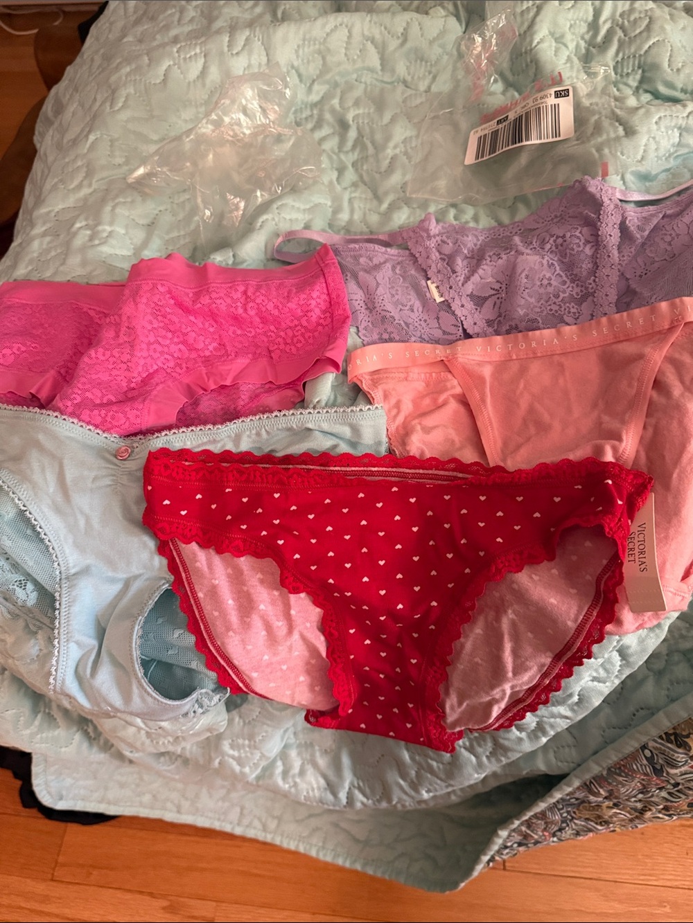 Victoria's Secret Red Heart Print Bikini Panty with Pink & Lavender Mix